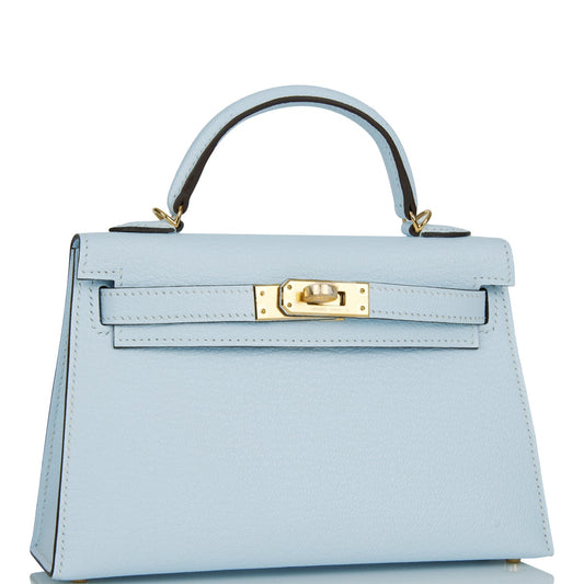 Hermes Kelly Sellier 20 Bleu Brume Chevre Gold Hardware