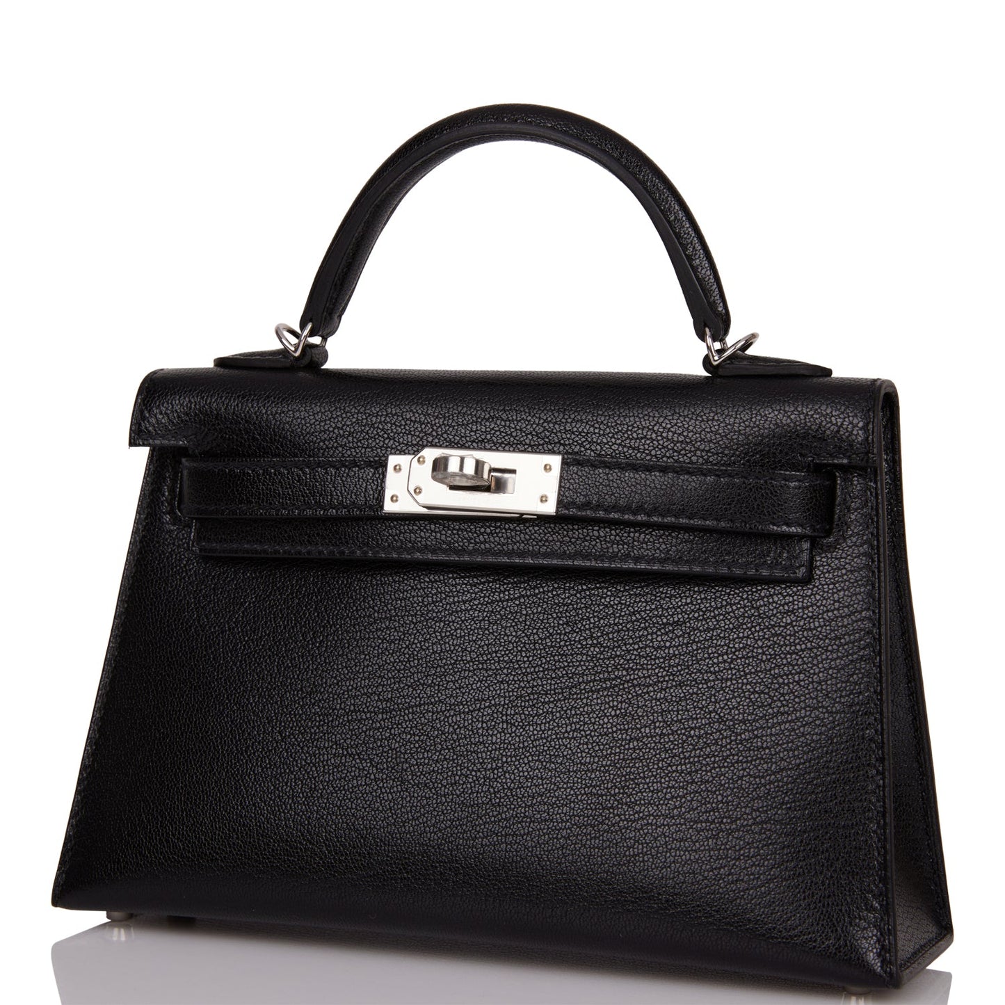 Hermes Kelly Sellier 20 Black Chevre Chamkila Palladium Hardware