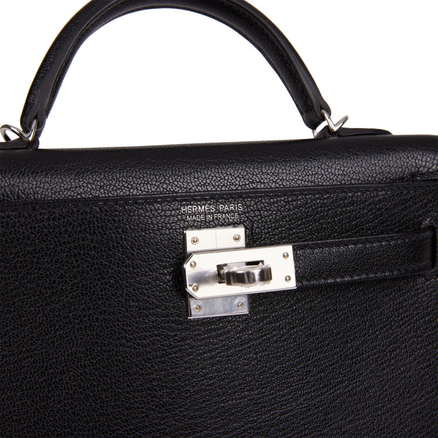 Hermes Kelly Sellier 20 Black Chevre Chamkila Palladium Hardware