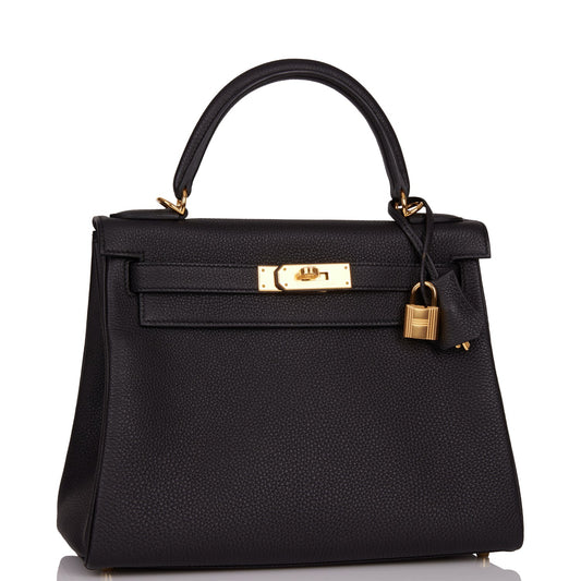 Hermes Kelly Retourne 28 Black Togo Gold Hardware