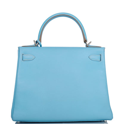 Hermes Kelly Retourne 28 Celeste Candy Epsom Palladium Hardware