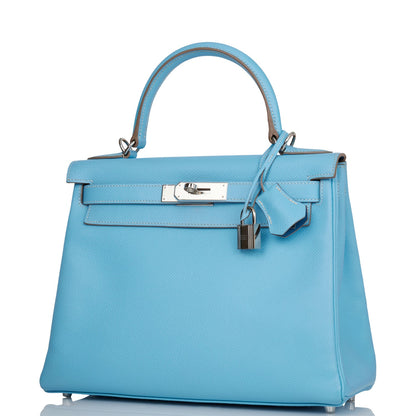 Hermes Kelly Retourne 28 Celeste Candy Epsom Palladium Hardware