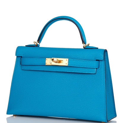 Hermes Kelly Sellier 20 Bleu Frida Chevre Gold Hardware