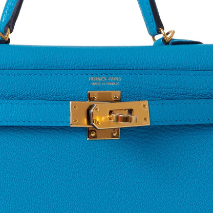 Hermes Kelly Sellier 20 Bleu Frida Chevre Gold Hardware