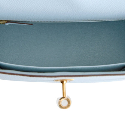 Hermes Kelly Sellier 25 Bleu Brume Epsom Gold Hardware