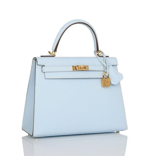 Hermes Kelly Sellier 25 Bleu Brume Epsom Gold Hardware