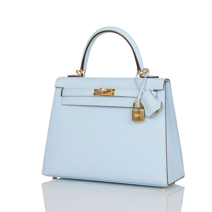 Hermes Kelly Sellier 25 Bleu Brume Epsom Gold Hardware