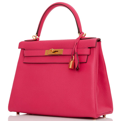 Hermes Kelly Retourne 28 Rose Extreme Clemence Gold Hardware