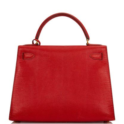 Hermes Kelly Sellier 28 Rouge Vif Lizard Niloticus Gold Hardware