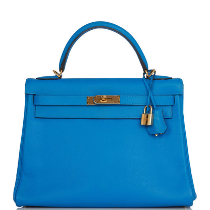 Hermes Kelly Retourne 32 Bleu Hydra Evercolor Gold Hardware