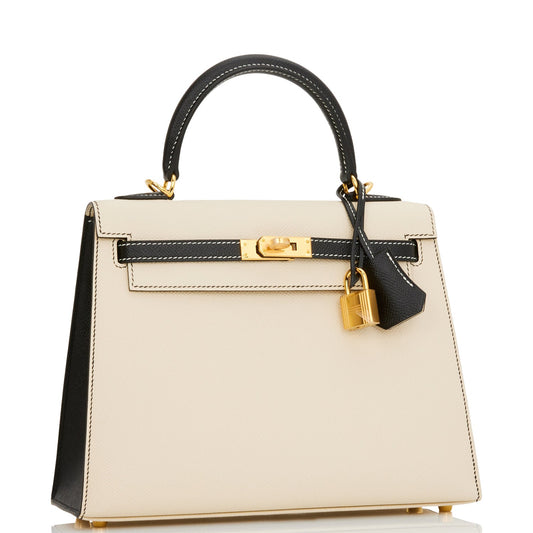 Hermes Special Order (HSS) Kelly Sellier 25 Nata and Black Epsom Gold Hardware