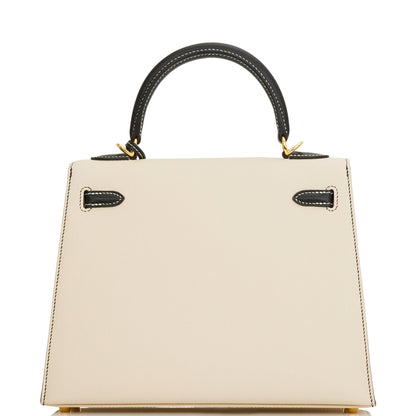 Hermes Special Order (HSS) Kelly Sellier 25 Nata and Black Epsom Gold Hardware