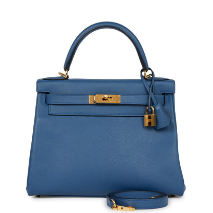 Hermes Kelly Retourne 28 Bleu Agate Evercolor Gold Hardware