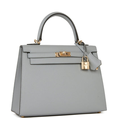 Hermes Special Order (HSS) Kelly Sellier 25 Bleu Glacier Verso Epsom Permabrass Hardware