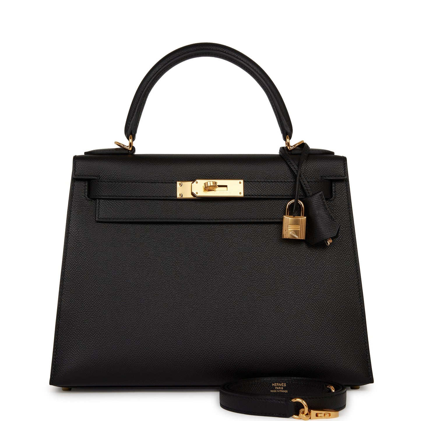 Hermes Kelly Sellier 28 Black Epsom Gold Hardware