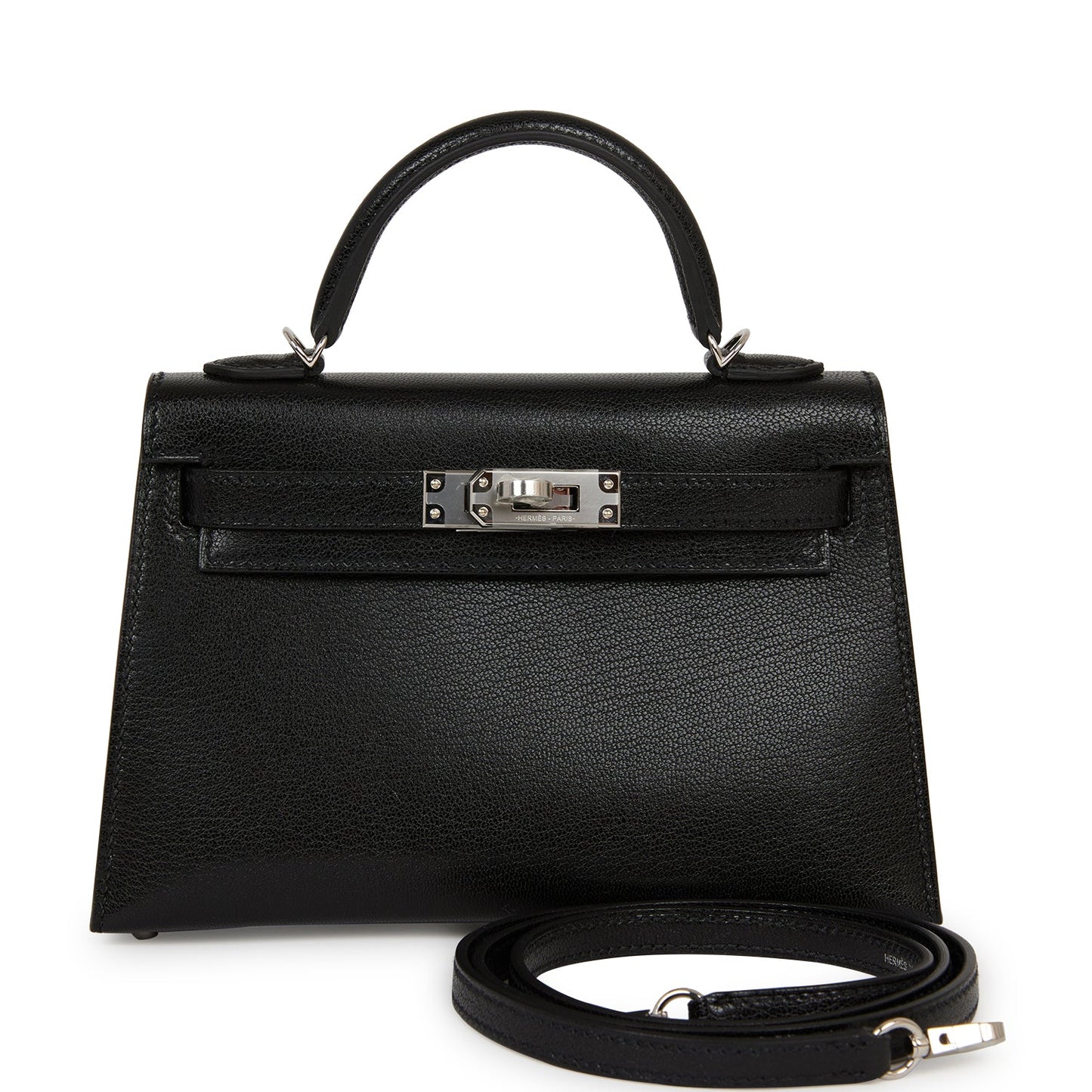 Hermes Kelly Sellier 20 Black Chevre Chamkila Palladium Hardware