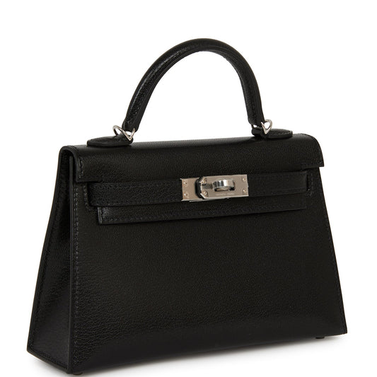 Hermes Kelly Sellier 20 Black Chevre Chamkila Palladium Hardware