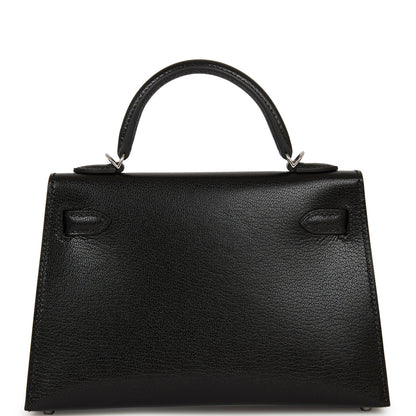 Hermes Kelly Sellier 20 Black Chevre Chamkila Palladium Hardware