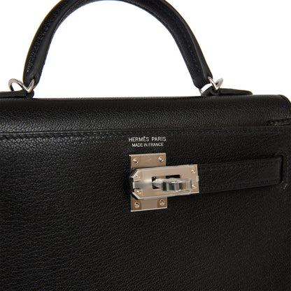 Hermes Kelly Sellier 20 Black Chevre Chamkila Palladium Hardware