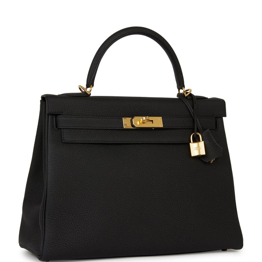 Hermes Kelly Retourne 32 Black Togo Gold Hardware