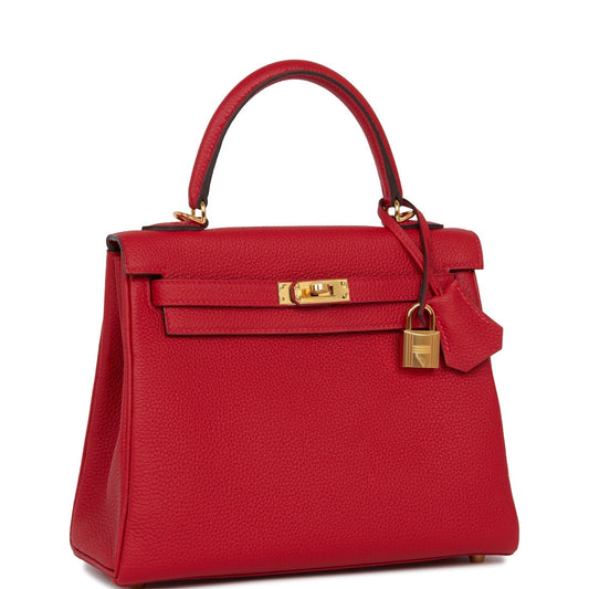 Hermes Kelly Retourne 25 Rouge Casaque Togo Gold Hardware