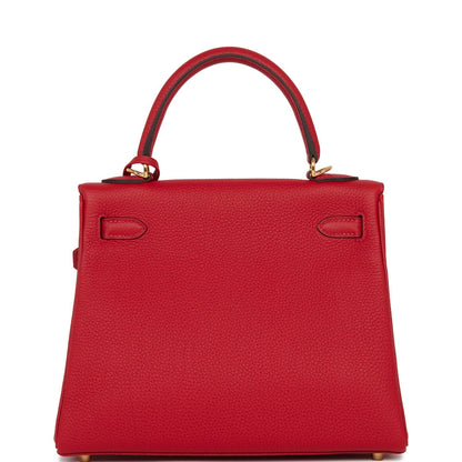 Hermes Kelly Retourne 25 Rouge Casaque Togo Gold Hardware