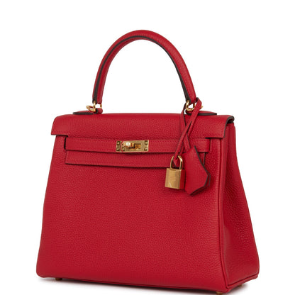 Hermes Kelly Retourne 25 Rouge Casaque Togo Gold Hardware