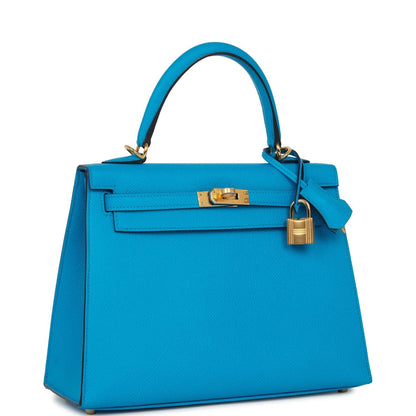 Hermes Kelly Sellier 25 Bleu Frida Epsom Gold Hardware