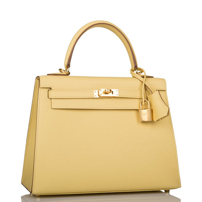 Hermes Kelly Sellier 25 Jaune Poussin Epsom Gold Hardware