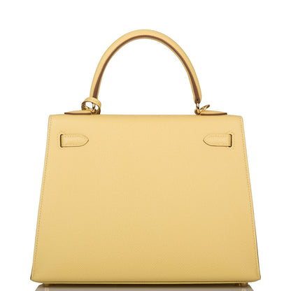 Hermes Kelly Sellier 25 Jaune Poussin Epsom Gold Hardware