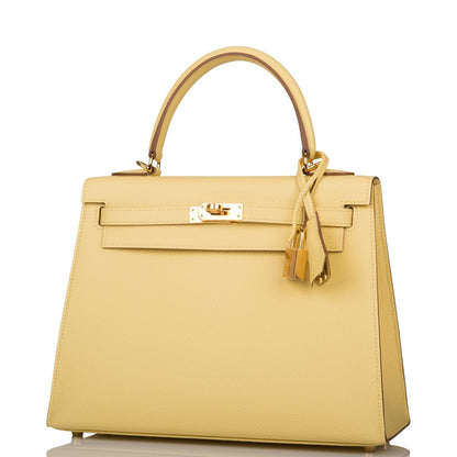 Hermes Kelly Sellier 25 Jaune Poussin Epsom Gold Hardware