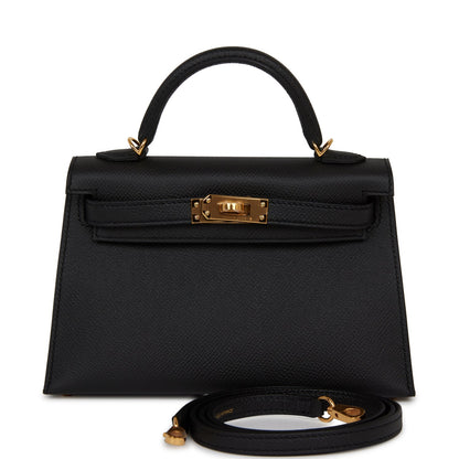 Hermes Kelly Sellier 20 Black Epsom Gold Hardware