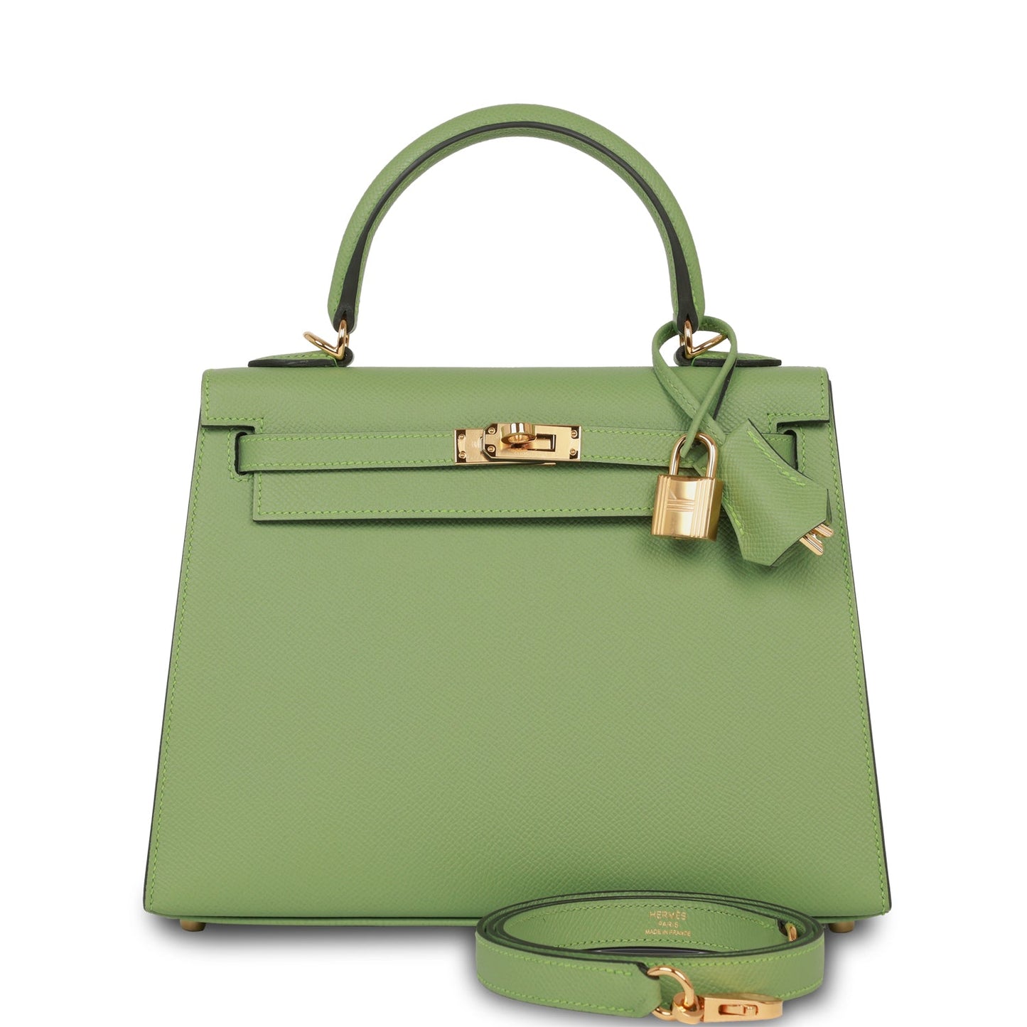 Hermes Kelly Sellier 25 Vert Criquet Epsom Gold Hardware