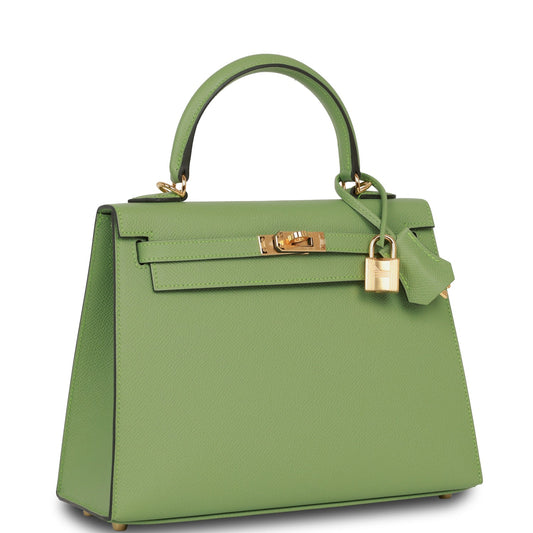 Hermes Kelly Sellier 25 Vert Criquet Epsom Gold Hardware