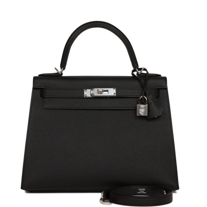 Hermes Kelly Sellier 28 Black Epsom Palladium Hardware