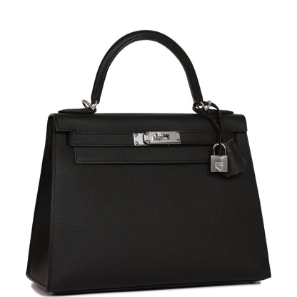 Hermes Kelly Sellier 28 Black Epsom Palladium Hardware