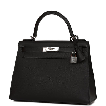 Hermes Kelly Sellier 28 Black Epsom Palladium Hardware