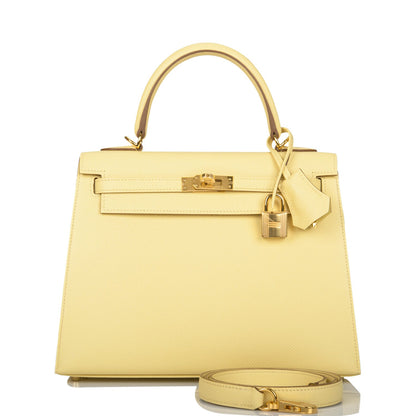 Hermes Kelly Sellier 25 Jaune Poussin Epsom Gold Hardware