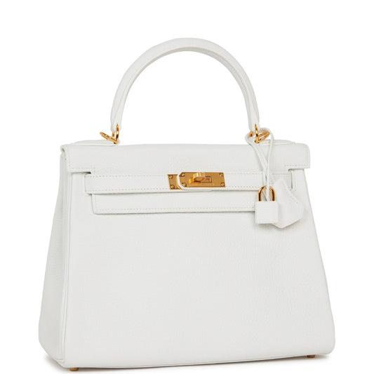 Hermes Kelly Retourne 28 White Clemence Gold Hardware