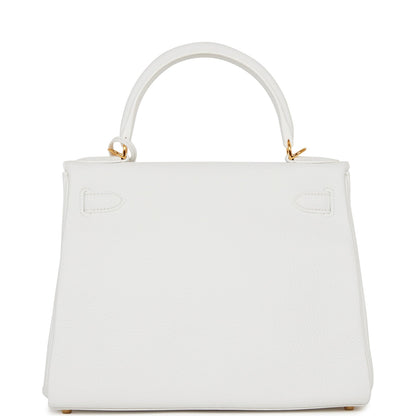 Hermes Kelly Retourne 28 White Clemence Gold Hardware