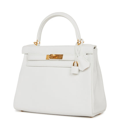 Hermes Kelly Retourne 28 White Clemence Gold Hardware