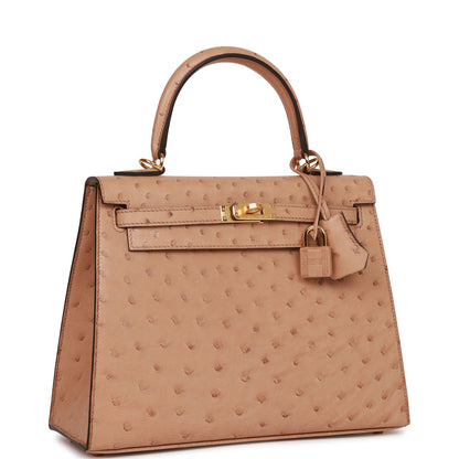 Hermes Kelly Sellier 25 Chai Ostrich Gold Hardware