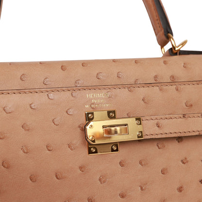 Hermes Kelly Sellier 25 Chai Ostrich Gold Hardware