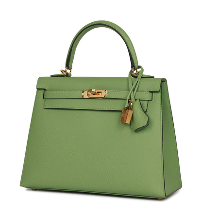 Hermes Kelly Sellier 25 Vert Criquet Epsom Gold Hardware