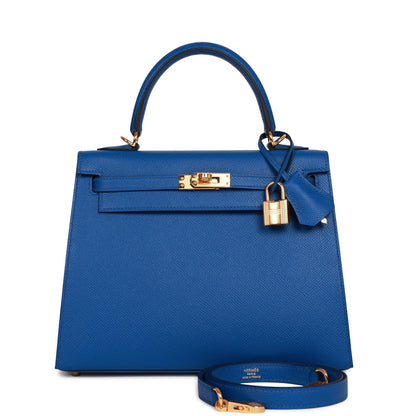 Hermes Kelly Sellier 25 Bleu France Epsom Gold Hardware