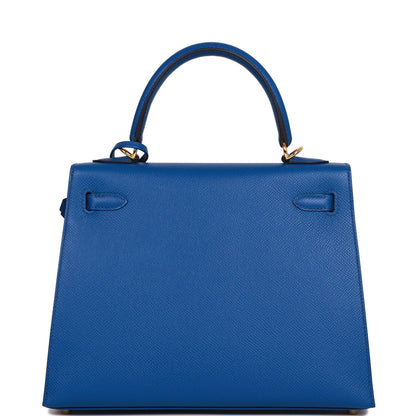 Hermes Kelly Sellier 25 Bleu France Epsom Gold Hardware