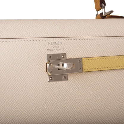 Hermes Kelly Sellier 25 Tri-Color Nata, Jaune Poussin and Sesame Epsom Palladium Hardware