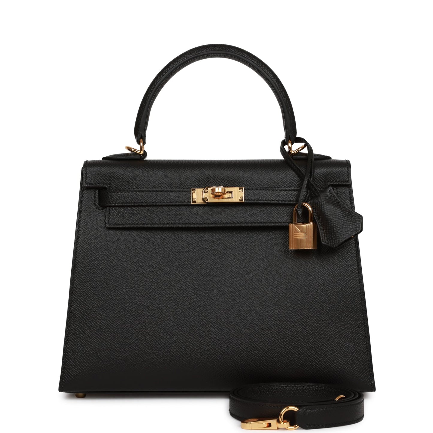 Hermes Kelly Sellier 25 Black Epsom Gold Hardware