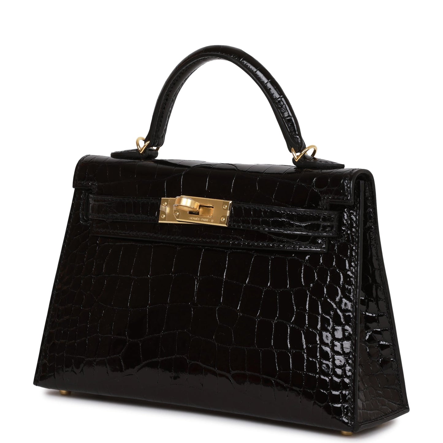 Hermes Kelly Sellier 20 Black Shiny Alligator Gold Hardware