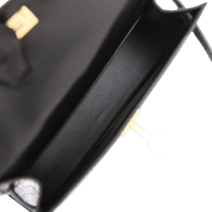 Hermes Kelly Sellier 20 Black Shiny Alligator Gold Hardware